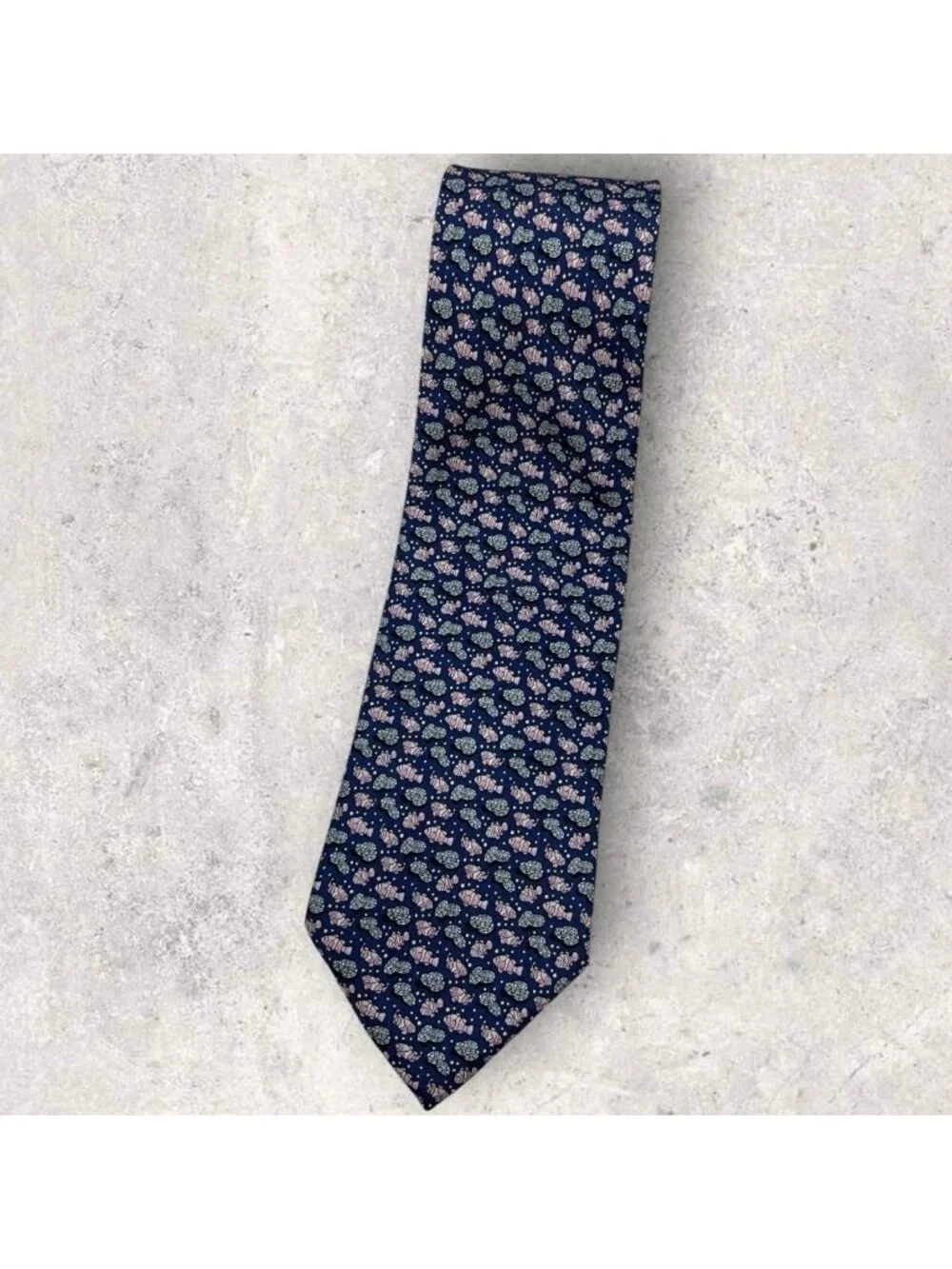 VINEYARD VINES Silk Tie USA XL Blue Pink Fish Coin W:3.7